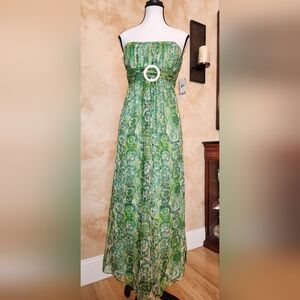 NWT. Silk Jonathan Martin strapless maxi dress. Size 8 Washable Silk Grean White